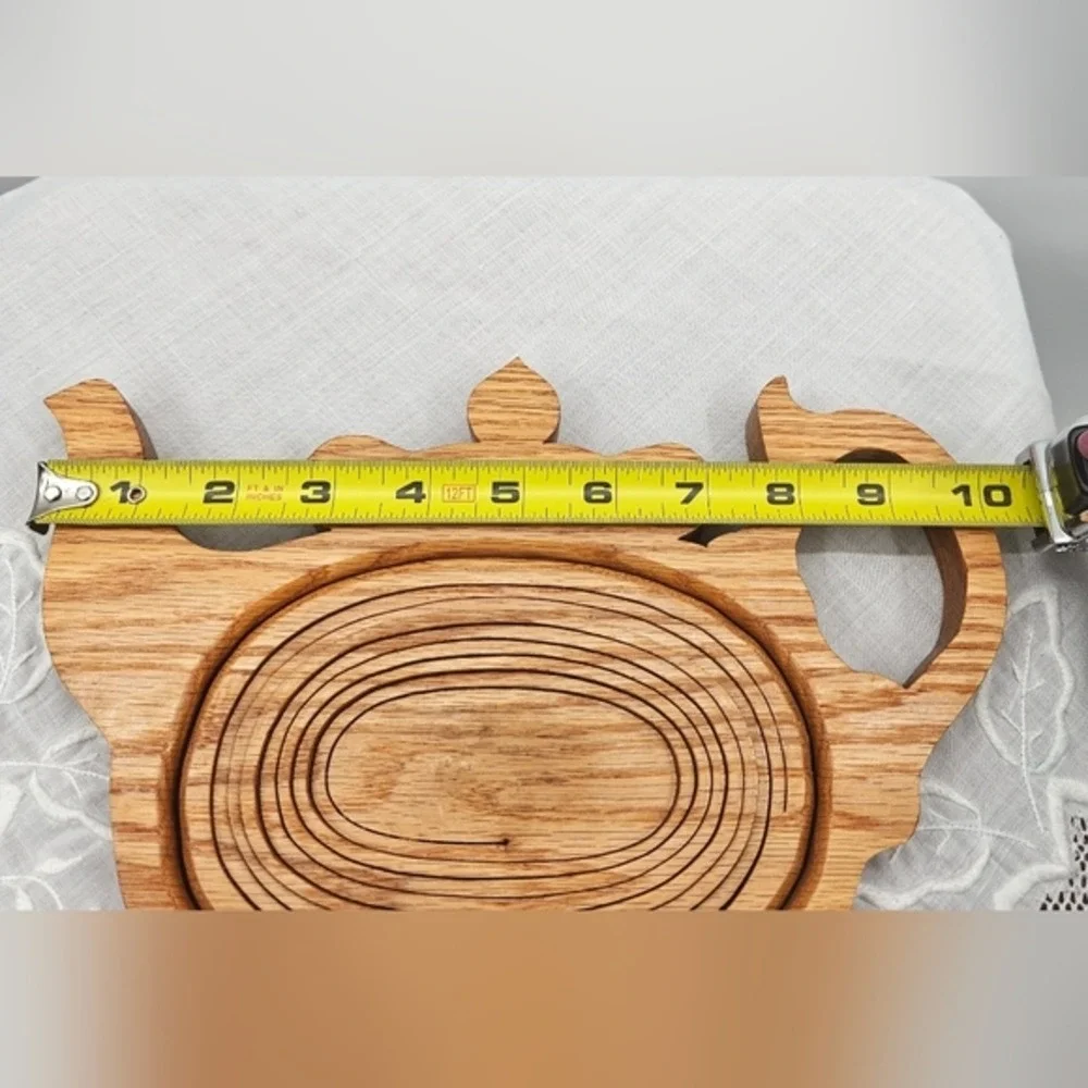 Handmade Oak Wood Teapot Folding Fruit Basket Collapsible Trivet‎ Kitchen Decor